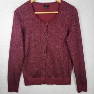 Talbots S Cardigan Sweater Maroon Metallic Shimmer Jewel Button Holiday Party